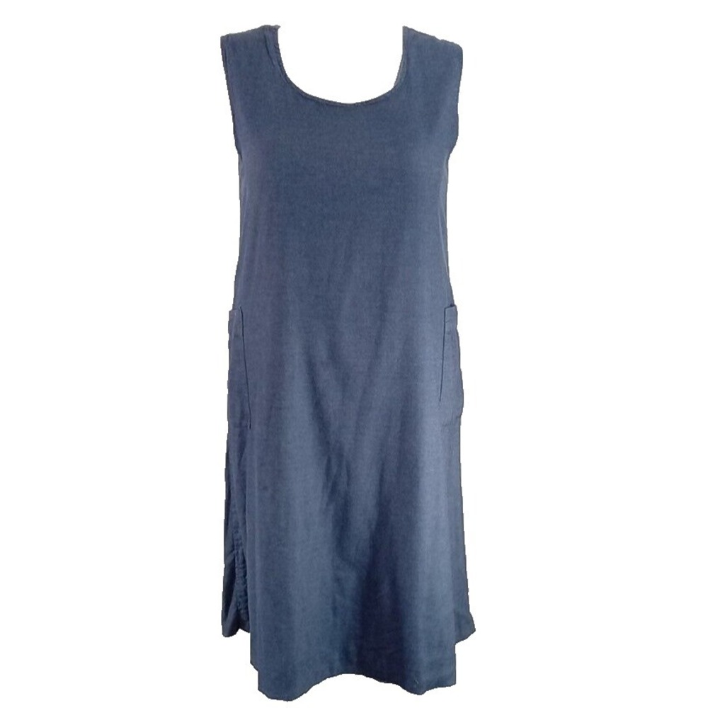 Reversible Dress Size M Blue Red/Blue Plaid Pockets Sleeveless Shift Midi Cotton